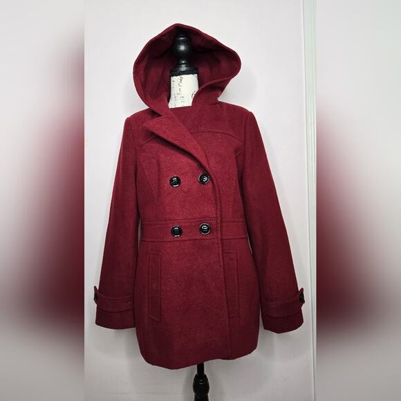 METAPHOR Womens Red Hooded Winter Coat Size M Button Front Fully Lined Pockets M - Picture 3 of 13